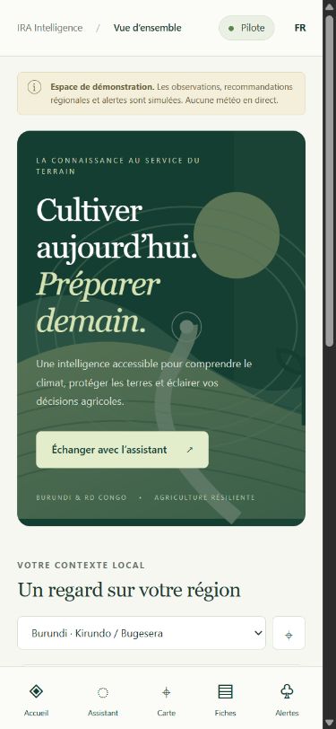 Capture réelle de l’application IRA : vue d’ensemble et contexte régional